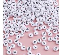 HERZWILD Cuentas de letras para enhebrar 4 x 7 mm, cuentas de letras de colores redondas, cuentas de manualidades de 0 a 9 cuentas para manualidades (4 x 7 números negros)