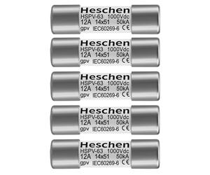 Heschen 5 fusibles fotovoltaicos de 1000 V CC, 1000 V, tipo gPV, 12 A, HSPV-63, 14 x 51 mm, 1000 VDC, 50 kA, para protección solar del sistema de PV