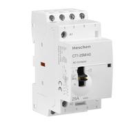 Heschen Contactor de CA modular para el hogar, CT1-25M/40, 25A, 4 polos, 4NO, cuatro bobinas normalmente abiertas; bobinas de 220 VAC, montaje en carril DIN de 35 mm, con interruptor de control manual