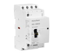 Heschen Contactor de CA modular para el hogar, HS1-16M/22, 16A, 4 polos, 2NO 2NC, bobinas de 220 VAC, montaje en carril DIN de 35 mm, con interruptor de control manual