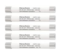 Heschen Fusible fotovoltaico solar DC1500V, fusibles fotovoltaicos, enlace de fusible tipo gPV, HSPV-32L, 10 x 85 mm, 25A 1500VDC, I1 50kA, ara protección del sistema fotovoltaico solar, 5 unidades