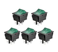 Heschen Interruptor basculante ON-OFF DPST 4 terminales luz verde 16A 250VAC 5Pack