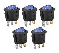 Heschen Interruptor basculante redondo, ON-OFF, SPST, 3 terminales, luz azul, 6A 250VAC, paquete de 5