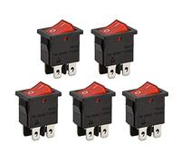 Heschen Interruptor de balancín rectangular mini barco, RK2-03, DPST, ON-OFF, 2 posiciones, 4 terminales, luz roja, 6A 250 VAC, para electrodomésticos, paquete de 5