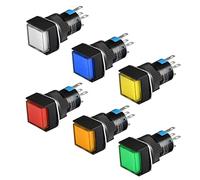 Heschen Interruptor de botón cuadrado de 16 mm, tipo de pestillo, 1NO 1NC, rojo azul amarillo blanco verde naranja, lámpara LED de 12 V