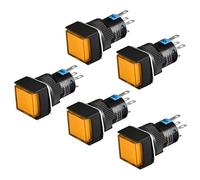 Heschen Interruptor de botón momentáneo cuadrado de 16 mm 1NO 1NC 5 pines 12 V lámpara LED paquete de 5 (naranja)