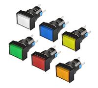 Heschen Interruptor de botón rectangular de 16 mm, 1NO 1NC, tipo momentáneo, rojo verde naranja azul amarillo blanco, lámpara LED de 12 V