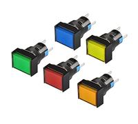 Heschen Interruptor de botón rectangular de 16 mm, tipo momentáneo, 1NO 1NC, rojo azul amarillo verde naranja, lámpara LED de 24 V