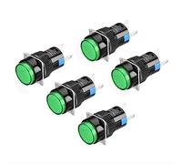 Heschen - Interruptor de botón redondo de 16 mm, 1 Nº, 1 NC, lámpara LED de 24 V, 5 unidades, verde, 5