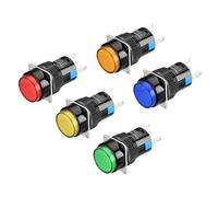 Heschen Interruptor de botón redondo de 16 mm, tipo de pestillo, 1NO 1NC, rojo verde naranja azul amarillo, lámpara LED de 24 V