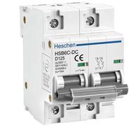 Heschen Interruptor de circuito en miniatura CC, HSB6C-DC, 2 polos, DC500V 125A, disyuntor fotovoltaico, para sistema solar fotovoltaico, sistema de rejilla de paneles solares, montaje en riel DIN de