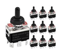 Heschen Interruptor de palanca de metal, C523A, DPDT, mantenido, encendido/apagado/encendido 3 posiciones, 15 A 250 VAC, terminal de 6 pestañas, CE, con tapa impermeable (10)