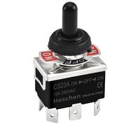 Heschen Interruptor de palanca de metal, C523A, DPDT, mantenido, encendido/apagado/encendido 3 posiciones, 15 A 250 VAC, terminal de 6 pestañas, CE, con tapa impermeable (1)