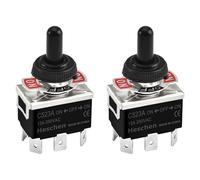 Heschen Interruptor de palanca de metal, C523A, DPDT, mantenido, encendido/apagado/encendido 3 posiciones, 15 A 250 VAC, terminal de 6 pestañas, CE, con tapa impermeable (2)