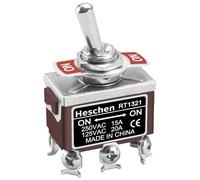 Heschen Interruptor de palanca de metal, RT1321, DPDT, tipo mantenido, encendido/encendido, 2 posiciones, 15 A 250 VAC, CE