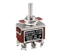 Heschen Interruptor de palanca de metal, RT1322, DPDT, mantenido, ON/OFF/ON 3 posiciones, 15A 250VAC, CE