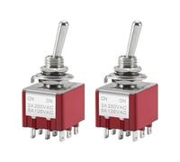 Heschen Interruptor de palanca miniatura MTS-302 ON-ON 3PDT 9 pines, 2A 250V, 6A 125V, paquete de 2
