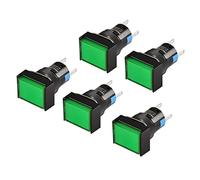 Heschen - Interruptor momentáneo rectangular de 16 mm con botón pulsador 1NO 1NC 5 pines 12 V lámpara LED 5 unidades, verde, 5