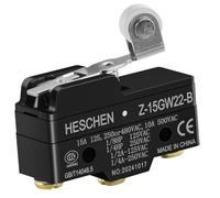 Heschen Microinterruptor Z-15GW22-B Palanca de rodillo de bisagra corta 3 Terminal de tornillo 15A Corriente nominal