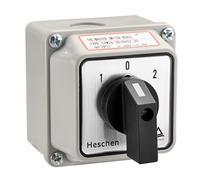 Heschen Selector de levas rotatorio universal, SZW26-20/D202.2D, 660V 20A ON-OFF-ON 3 posiciones, 2 fases 8 terminales, con interruptor principal carcasa exterior (Caja estándar)