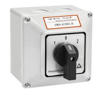 Heschen SZW26-63/D202.2D - Interruptor de cambio universal para selector de levas, 660 V, 63 A, ON-OFF-ON, 3 posiciones, 2 fases, 8 terminales, con interruptor principal, caja externa, CE