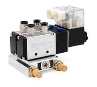 Heschen Válvula solenoide eléctrica neumática doble, 4V210-08, AC24V, puerto PT1/4 pulgadas, 5 vías, 2 posiciones, silenciador de base de colector, juego de accesorios rápidos