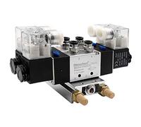 Heschen Válvula solenoide gemela neumática eléctrica 4V220-08 24VDC PT1/4 5 vías 2 Posición Manifold Base, silenciador, conjunto de accesorios rápidos