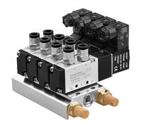 Heschen Válvula solenoide neumática eléctrica 4, 4V110-06, DC24V, PT1/8 '', 5 vías 2 posiciones, bobina única operada por piloto, sistema de accesorios rápidos de silenciador de base múltiple