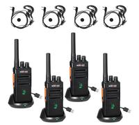 HESENATE HT66 Plus PMR446 Walkie Talkie, sin Licencia Profesional Walkie Talkies, 16 Canales con Pantalla Walkies,VOX Manos Libres CTCSS/DCS con Auriculares, para Hotel, Restaurant (Negro, 4 Piezas)