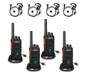 HESENATE HT66 Plus PMR446 Walkie Talkie, sin Licencia Profesional Walkie Talkies, 16 Canales con Pantalla Walkies,VOX Manos Libres CTCSS/DCS con Auriculares, para Hotel, Restaurant (Negro, 4 Piezas)