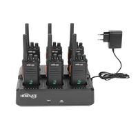 HESENATE HT66 Plus Walkie Talkie con Cargador de 6 Vias,PMR sin Licencia,16 Canales con Pantalla,Walkies Profesionales, Soporta VOX Manos Libres,para Hotel, Restaurant