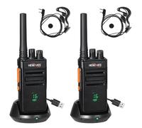 HESENATE HT66 Plus Walkie Talkie sin Licencia,16 Channels con Pantalla,Walkies Profesionales Largo Alcance,con VOX Manos Libres Pinganillo Walkies,para Restaurantes Hotel (2 Pizeas,Negro)
