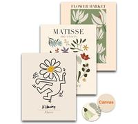 HesenDot Matisse - Arte de pared sin marco de 30 x 40 cm, impresión de mercado de flores, juego de 3, Keith Haring, decoración abstracta del hogar para baño, salón, dormitorio, cocina