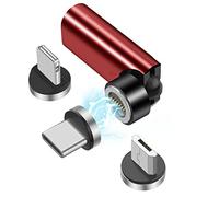 HESKUL Adaptador magnético USB C de rotación de 540°, 3 en 1, adaptador magnético USB C, 3 A, carga rápida, QC3.0, transferencia de datos de 480 Mbps, color rojo