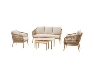 Hespéride - Conjunto Completo de Muebles de jardín Orissa - 5 Personas, Color Topo - Sofá, 2 sillones, mesas Nido, Acero tratado - para Patio, Exterior