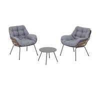 Hespéride - Conjunto de jardín Paopao de 3 Piezas - Grafito, Resina Tejida, Acero Resistente a la corrosión, Cojines incluidos - para Balcones, terrazas y Espacios pequeños