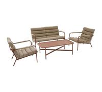 Hespéride - Conjunto de jardín Solani - 4 Personas - Acero Inoxidable y Texaline - Color Caoba - 1 sofá de Exterior - 2 sillones - 1 Mesa de Centro