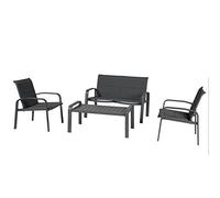 Hespéride - Conjunto de Muebles de jardín Elyn de 4 plazas en Antracita y Grafito, Resistente a la corrosión y de Secado rápido, Incluye 2 sillones, 1 sofá y 1 Mesa de Centro para Patio y balcón.