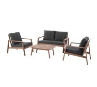 Hespéride - Conjunto de Muebles de jardín Tiwi de Acacia y Carbono de 4 plazas con Cojines extraíbles e Impermeables: 2 sillones, 1 sofá y 1 Mesa de Centro para terraza