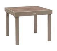 Hespéride - Mesa de jardín Extensible Piazza Café - 8 plazas - Aluminio con Revestimiento epoxi Inoxidable - Tablero de Vidrio Templado con Efecto Madera - Muebles de Exterior Extensibles deslizantes