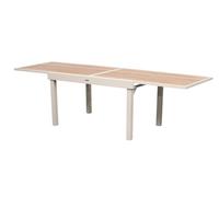 Hespéride - Mesa de jardín extensible Piazza Clay - 10 plazas - Aluminio con revestimiento epoxi inoxidable - Tablero de vidrio templado con efecto madera - Muebles de exterior extensibles deslizantes