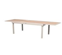 Hespéride - Mesa de jardín extensible Piazza Clay - 12 plazas - Aluminio con revestimiento epoxi inoxidable - Tablero de vidrio templado con efecto madera - Muebles de exterior extensibles deslizantes