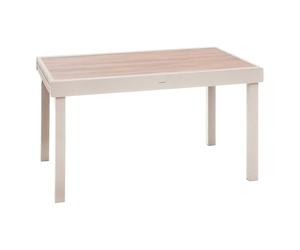 Hespéride - Mesa de jardín extensible Piazza Clay - 12 plazas - Aluminio con revestimiento epoxi inoxidable - Tablero de vidrio templado con efecto madera - Muebles de exterior extensibles deslizantes