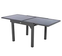 HESPERIDE - Mesa de jardín Extensible Piazza, Gris Grafito - 8 plazas - Aluminio Inoxidable, Vidrio Templado - Mobiliario de Exterior con extensión Deslizante