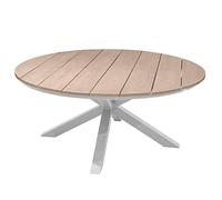 Hespéride - Mesa de jardín Redonda Oriengo Blanca - 8 plazas - Aluminio Acacia con Revestimiento epoxi antioxidante