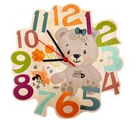 Hess Holzpielzeug 30012 - Reloj de Pared de Madera para niños, Serie Bear Nature, con Mecanismo de Cuarzo, Hecho a Mano, diámetro Aprox. 24 cm, Colorido indicador de Tiempo para habitación Infantil