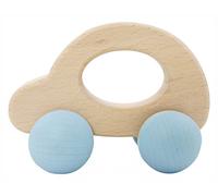 Hess Holzspielzeug 10864 - Figura de Madera empujable, Coche de la Serie Nature en Color Azul, para bebés a Partir de 3 Meses, Juguete de Agarre con Ruedas para rodar hacia Delante y hacia atrás