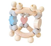 Hess Holzspielzeug 11095 - Choque motor de madera, esférico, serie Herzchen, con partes móviles, para bebés a partir de 6 meses, hecho a mano, color rosa natural/azul, para ejercicios de agarre y