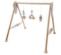 Hess Holzspielzeug 13383 - Aparato de madera de juguete para bebés, hecho a mano, arco de juego con figuras y sonajeros, azul natural, aprox. 60 x 58 x 55 cm