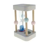 Hess Holzspielzeug 14534 - Portacepillos de dientes de madera con reloj de arena giratorio con arena de colores para niños, hecho a mano, azul natural/rosa, para uso diario al cepillarse los dientes